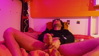 hippie-guy-with-juicy-cock-has-incredible-leg-shaking-loud-orgasm-during-chilled-evening-in-his-van